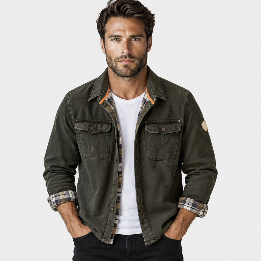 Flynn | Jacket with Flap Pockets and Plaid Cuffs
