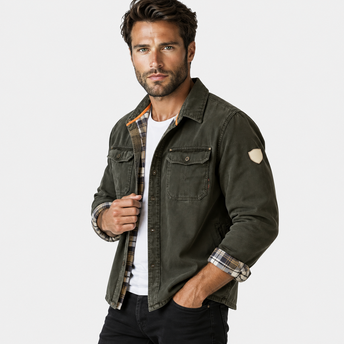 Flynn | Jacket with Flap Pockets and Plaid Cuffs
