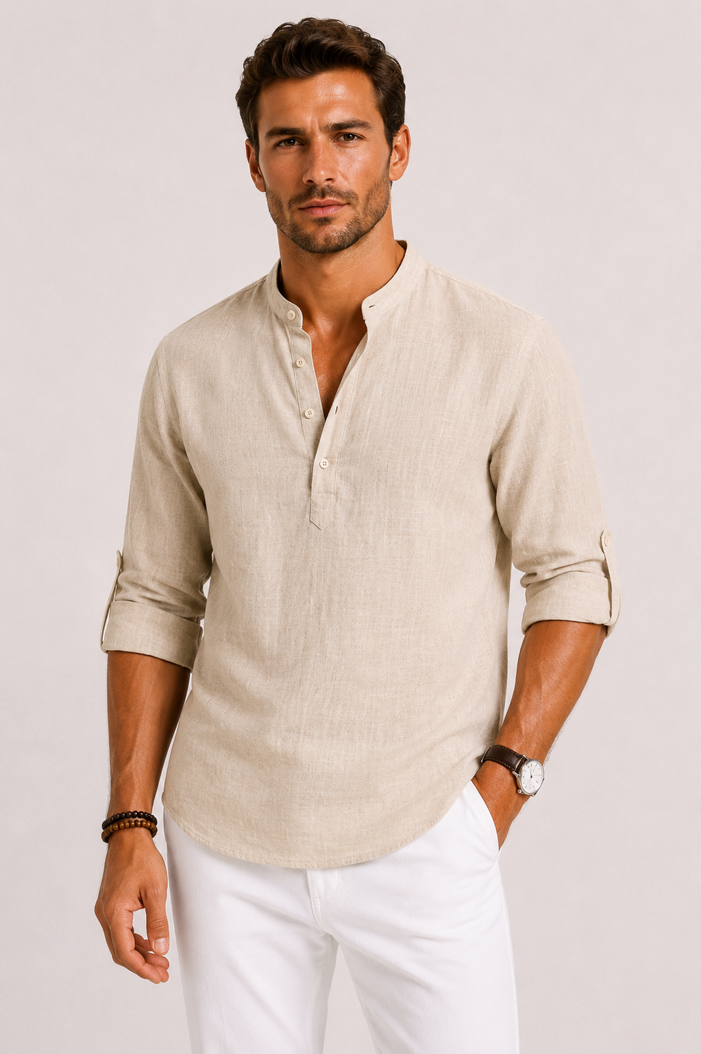 Matias | Textured Pullover Shirt with Band Collar