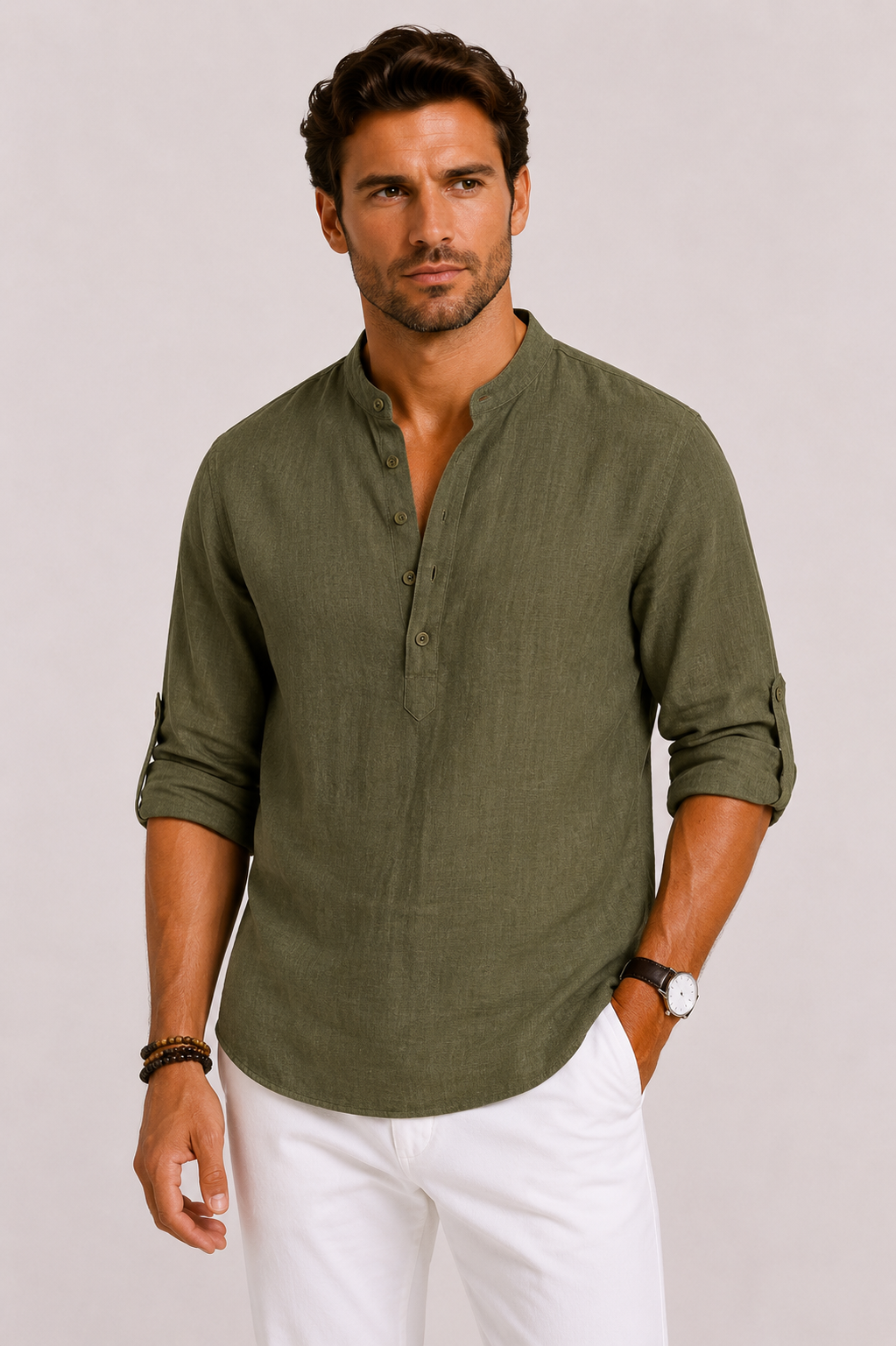 Matias | Textured Pullover Shirt with Band Collar
