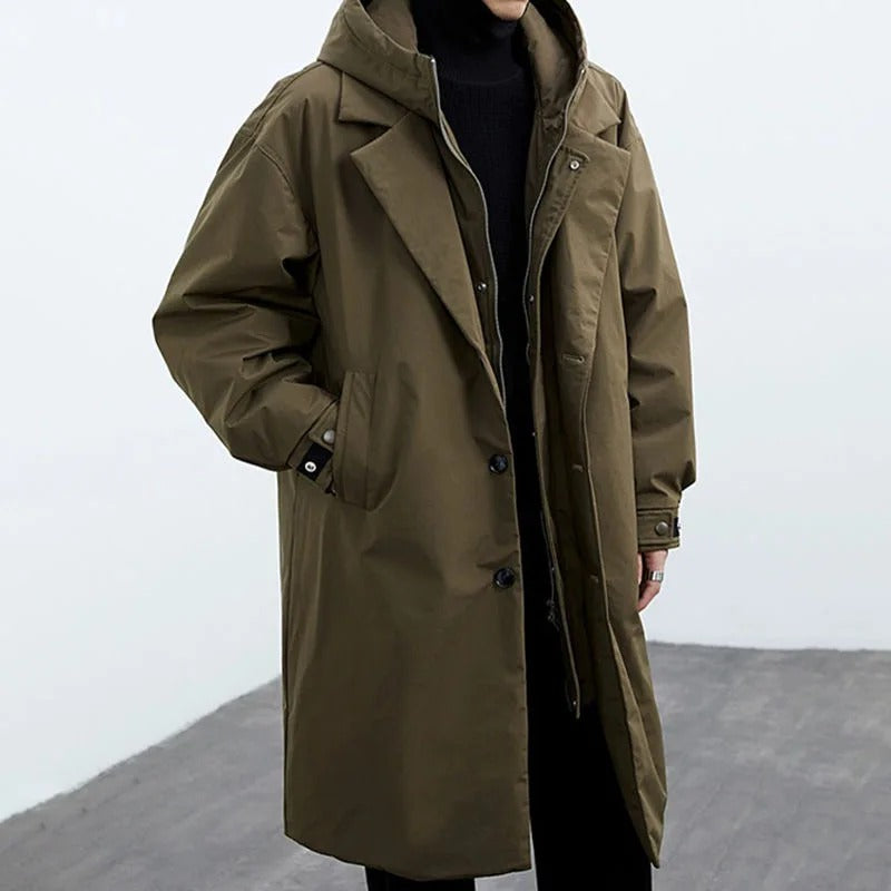 Salome | Hooded Longline Coat with Notched Lapel