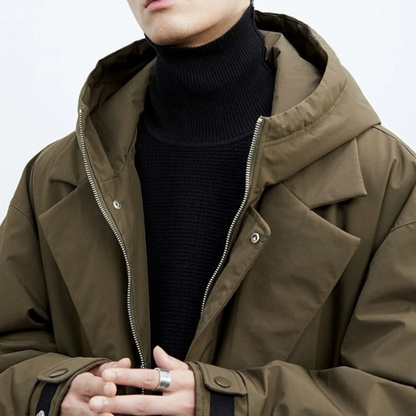 Salome | Hooded Longline Coat with Notched Lapel