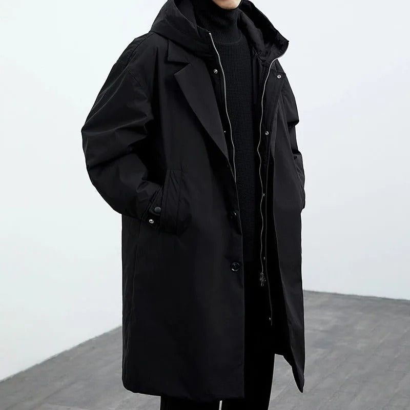 Salome | Hooded Longline Coat with Notched Lapel