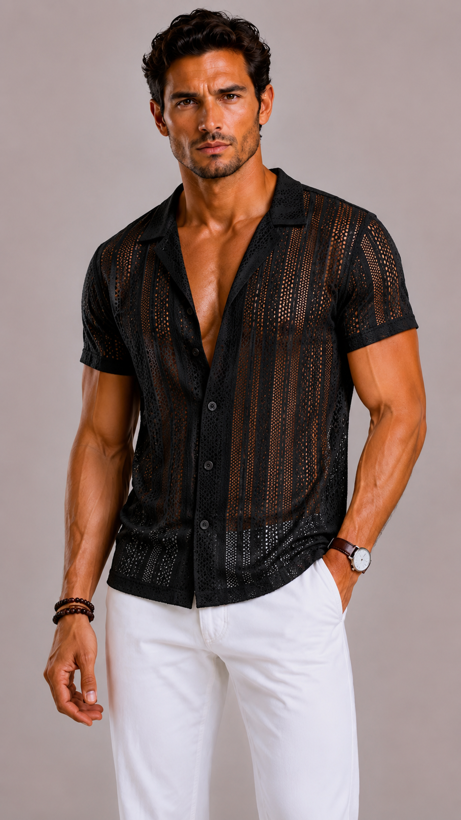 Edmundo | Shirt with Short Sleeves and Openwork Stripes
