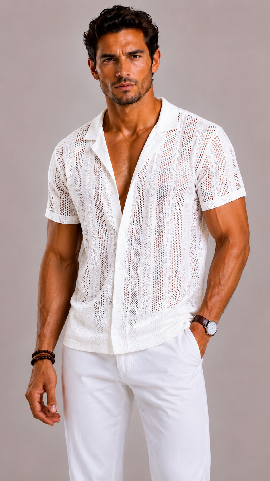 Edmundo | Shirt with Short Sleeves and Openwork Stripes