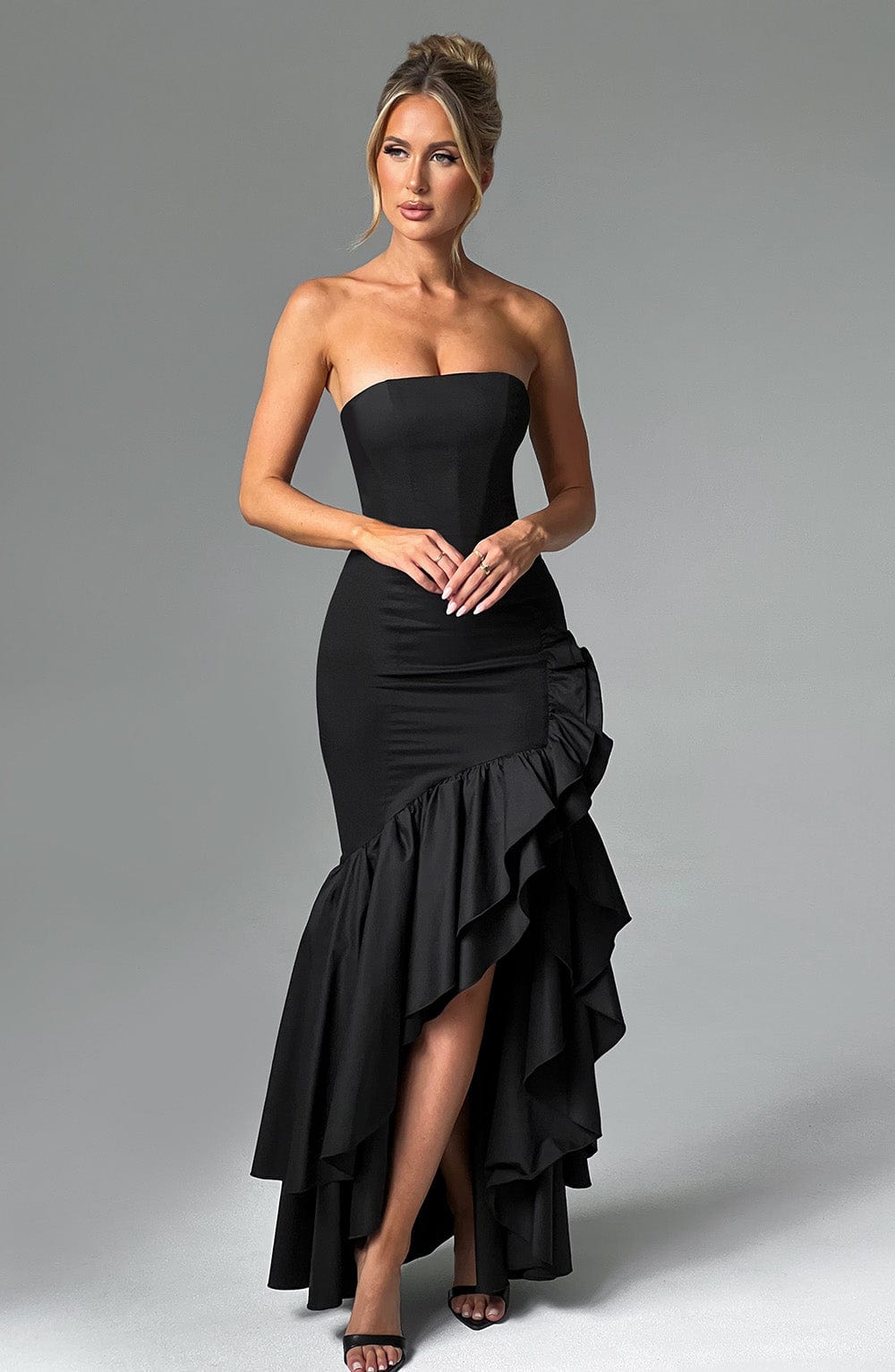 Vasileia | Strapless Ruffle High-Low Maxi Dress