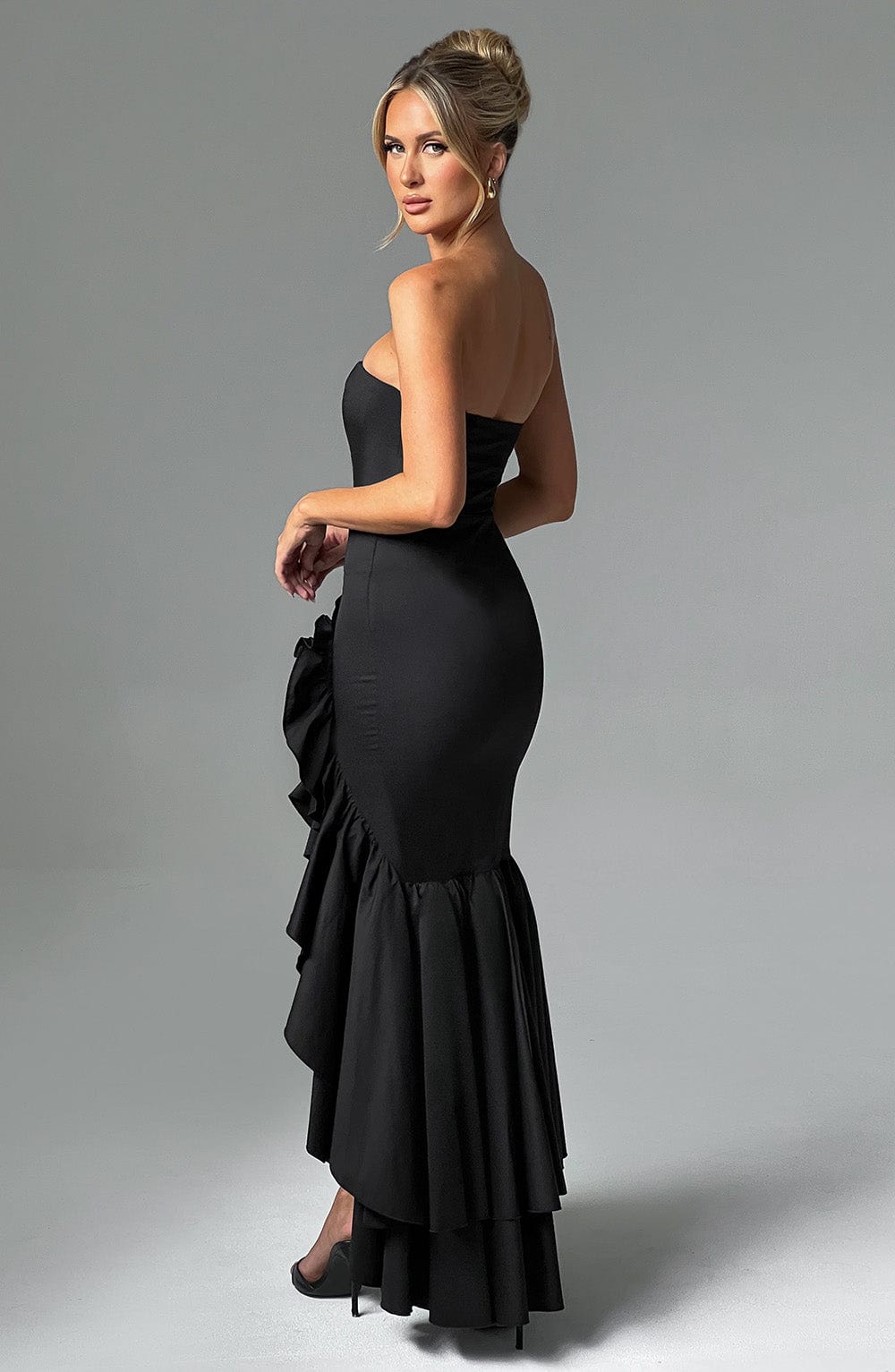Vasileia | Strapless Ruffle High-Low Maxi Dress