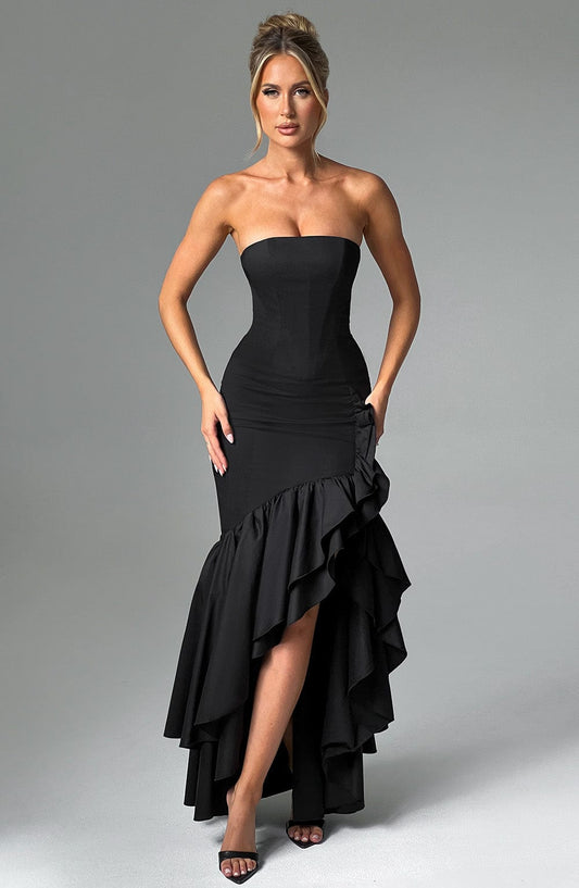 Vasileia | Strapless Ruffle High-Low Maxi Dress