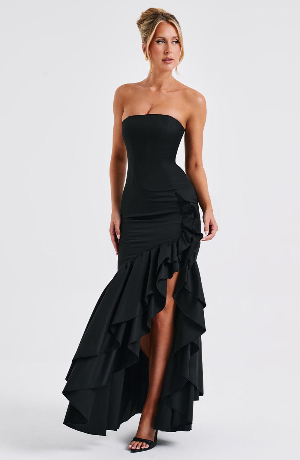 Vasileia | Strapless Ruffle High-Low Maxi Dress