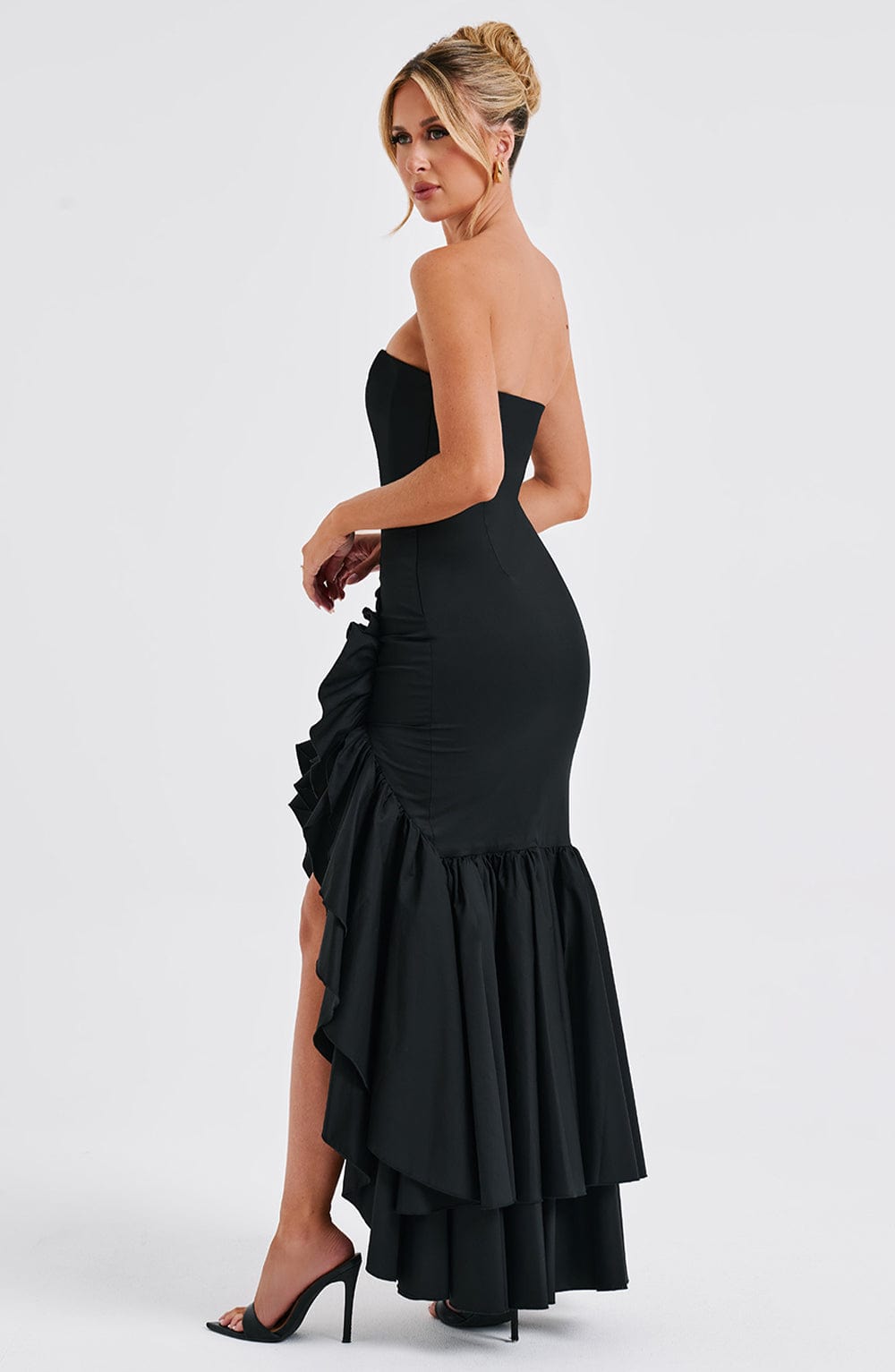 Vasileia | Strapless Ruffle High-Low Maxi Dress