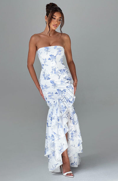 Vasileia | Strapless Ruffle High-Low Maxi Dress