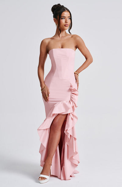 Vasileia | Strapless Ruffle High-Low Maxi Dress