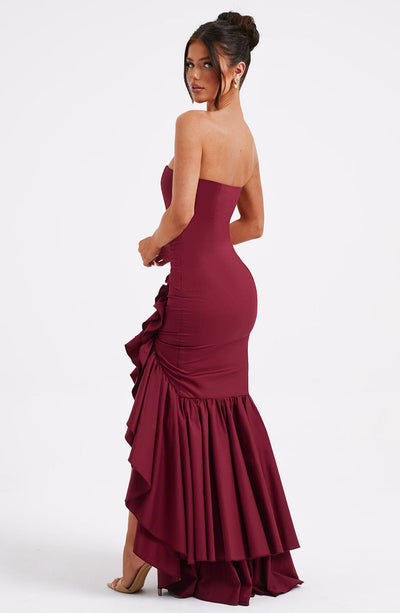 Vasileia | Strapless Ruffle High-Low Maxi Dress