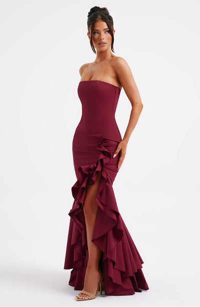 Vasileia | Strapless Ruffle High-Low Maxi Dress