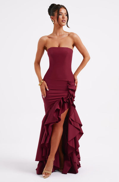 Vasileia | Strapless Ruffle High-Low Maxi Dress