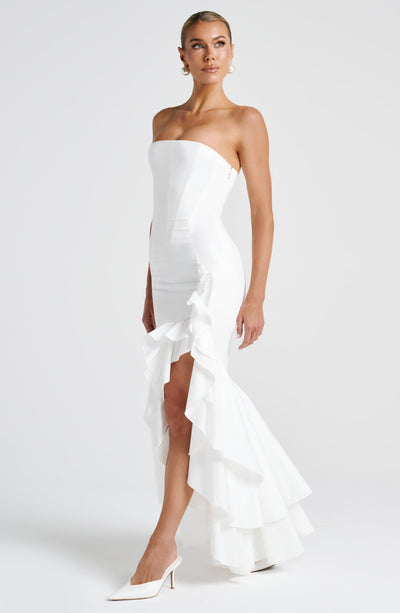 Vasileia | Strapless Ruffle High-Low Maxi Dress