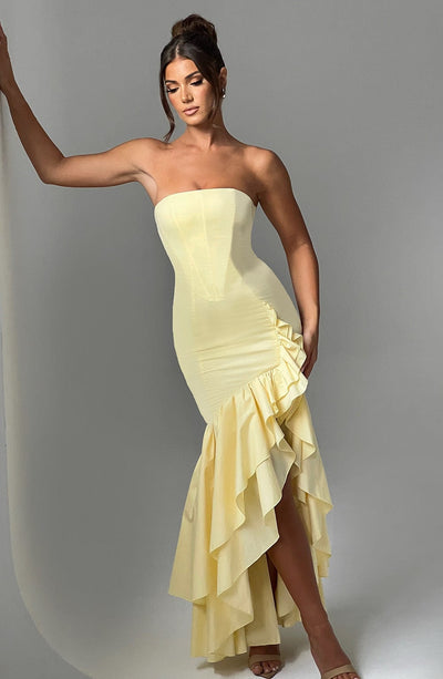 Vasileia | Strapless Ruffle High-Low Maxi Dress