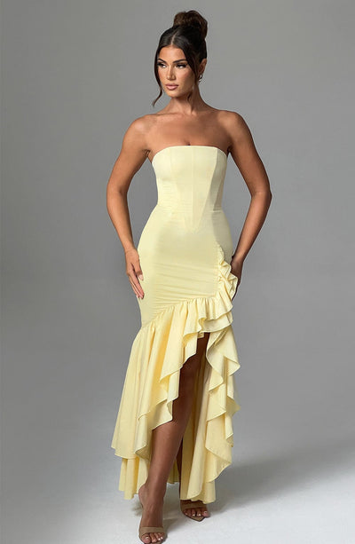 Vasileia | Strapless Ruffle High-Low Maxi Dress