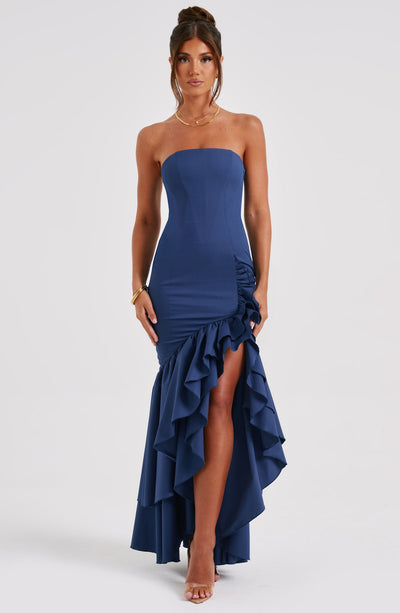 Vasileia | Strapless Ruffle High-Low Maxi Dress
