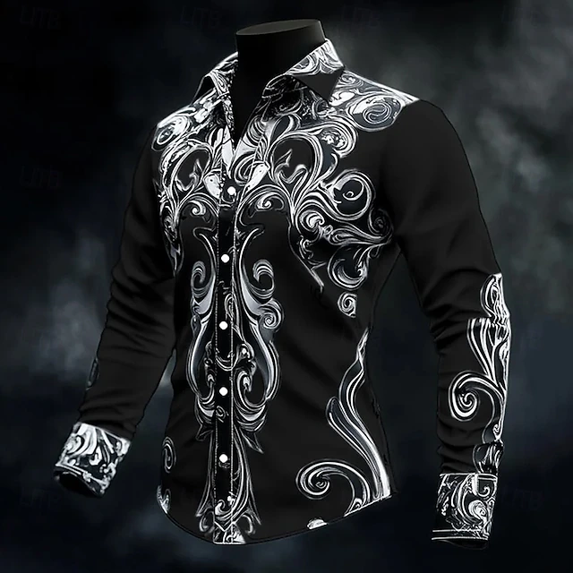 Leighton | Button-Up Baroque Pattern Long Sleeve Shirt
