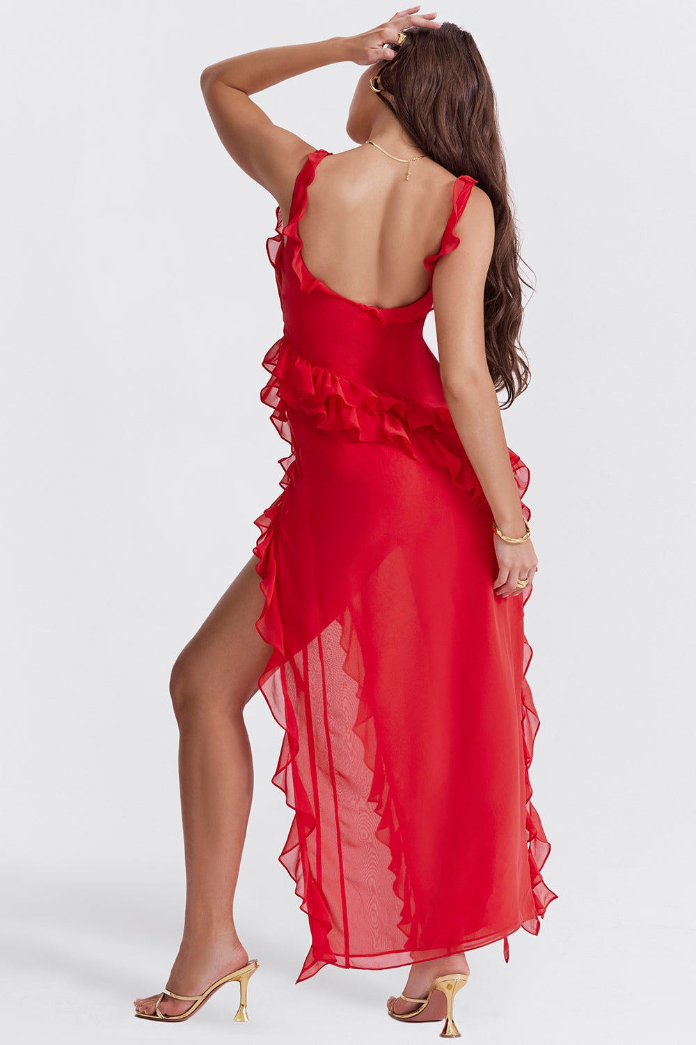 Dalia | Ruffle Trim High Split Maxi Dress