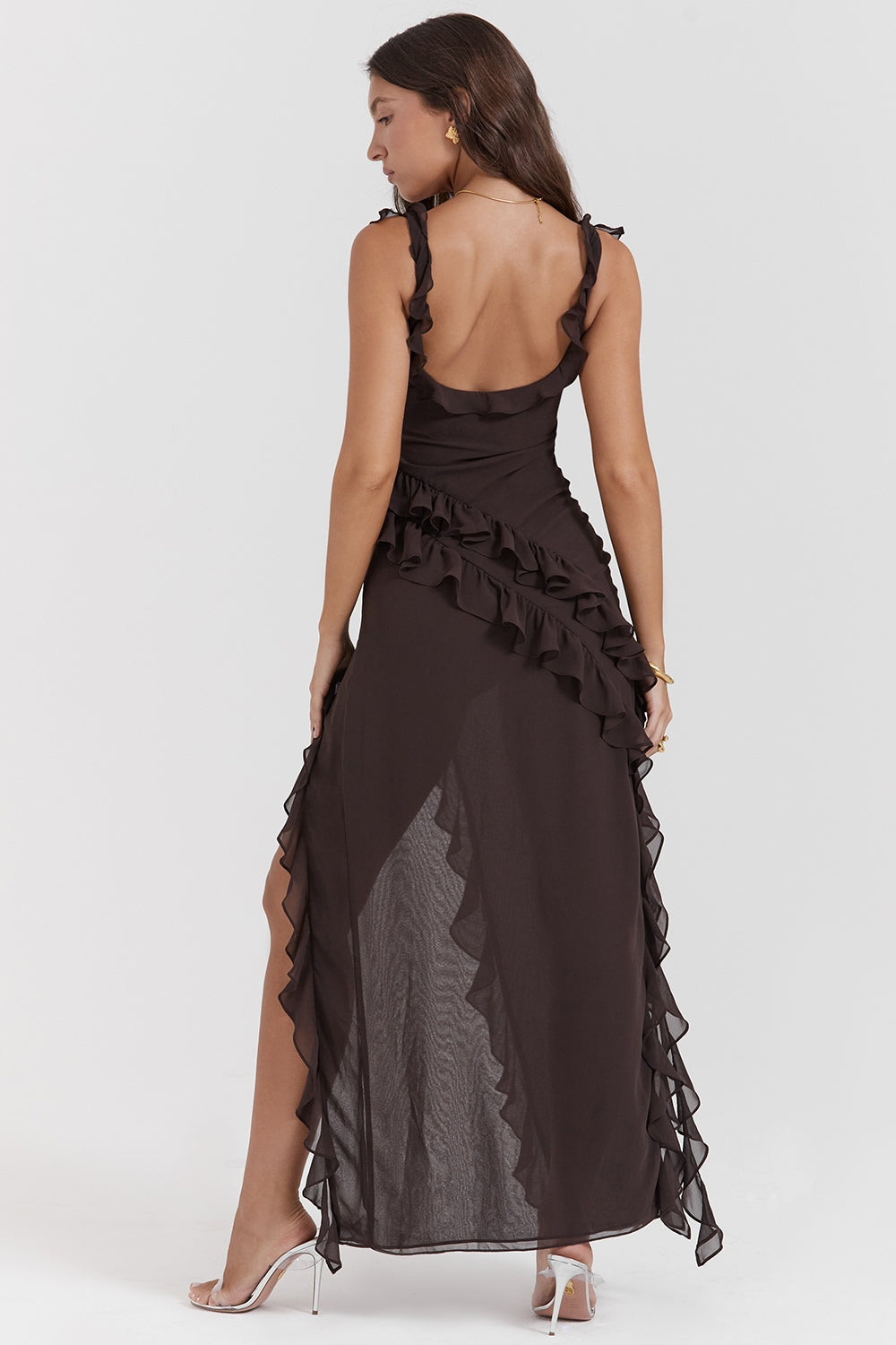 Dalia | Ruffle Trim High Split Maxi Dress