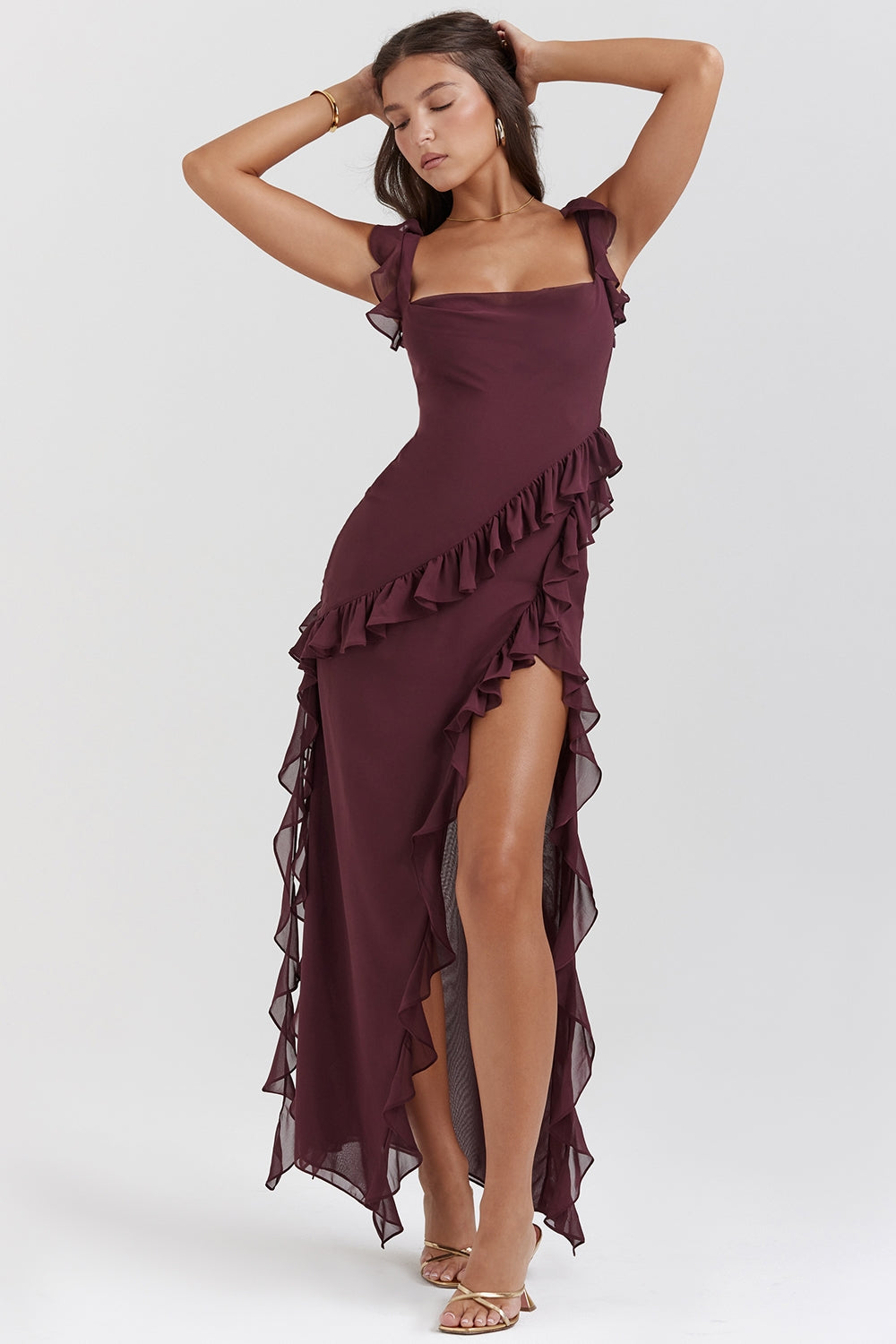 Dalia | Ruffle Trim High Split Maxi Dress