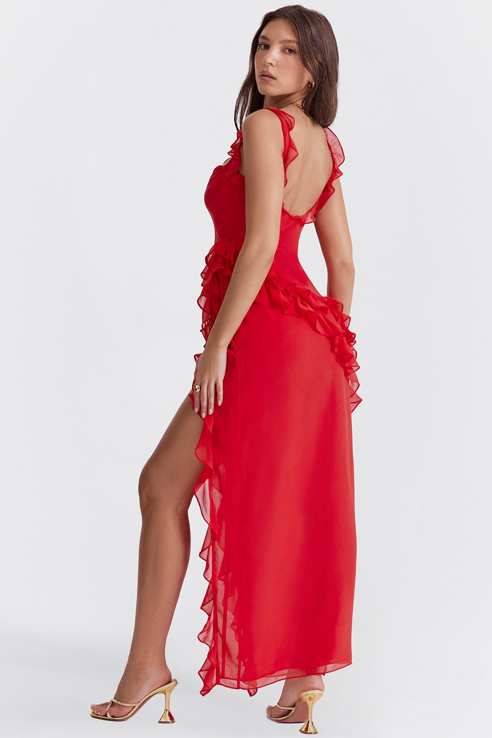 Dalia | Ruffle Trim High Split Maxi Dress