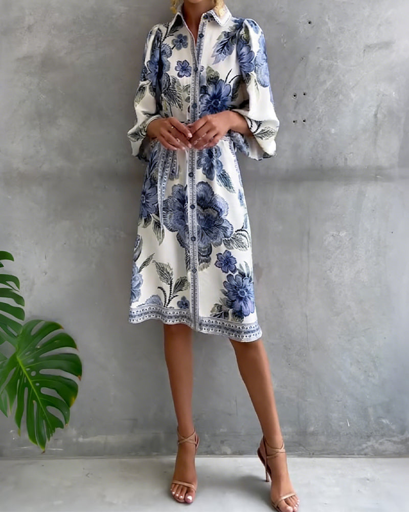 Nylera | Floral Print Button Front Midi Dress