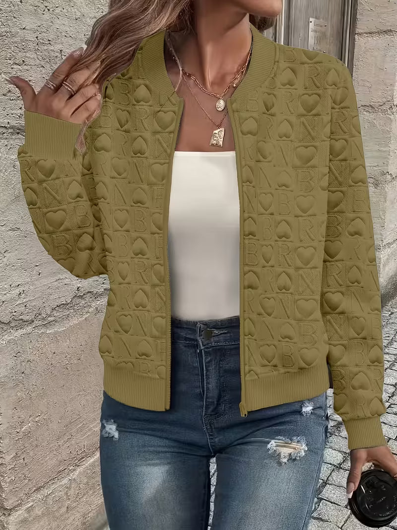 Mileisine | Zip-Up Jacket with Embossed Heart Pattern