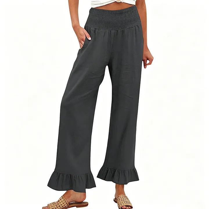 Moriom | Ruffle Hem Wide Leg Trousers
