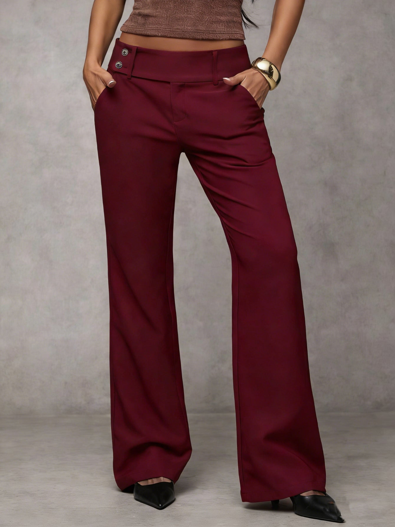 Akane - Wide Leg Button Detail Trousers
