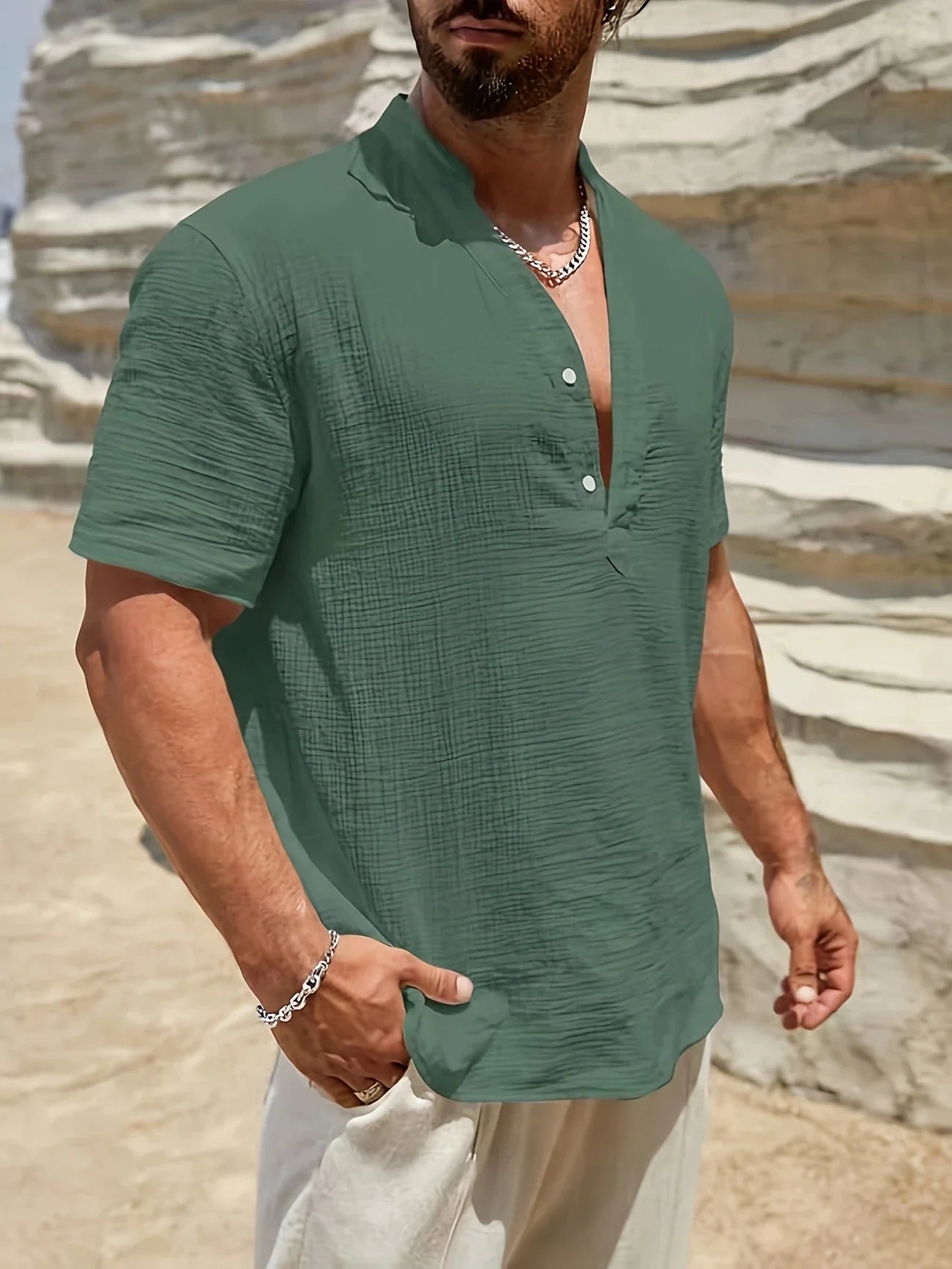 Sancho | Short Sleeve Stand Collar Shirt