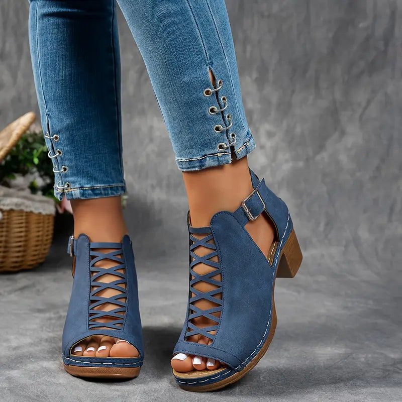Alexia | Peep Toe Cut Out Block Heels