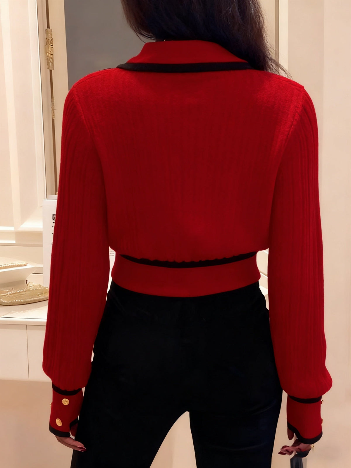 Roweina | Long Sleeve Contrast Trim Button Jumper