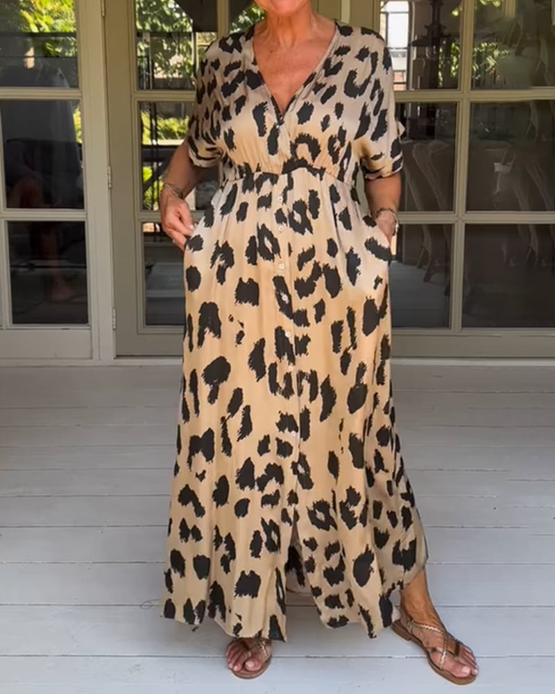 Kawtar | Maxi Dress Animal Print V Neck