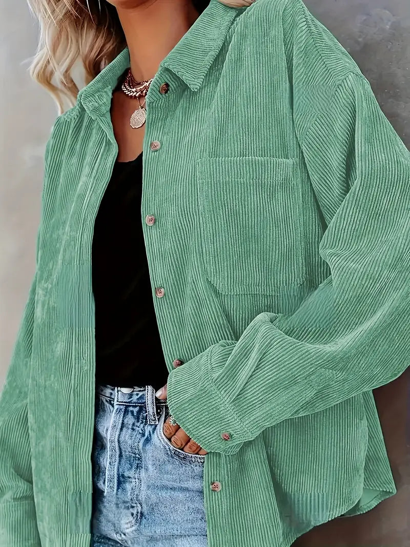 Irmela | Long Sleeve Button Front Corduroy Shirt