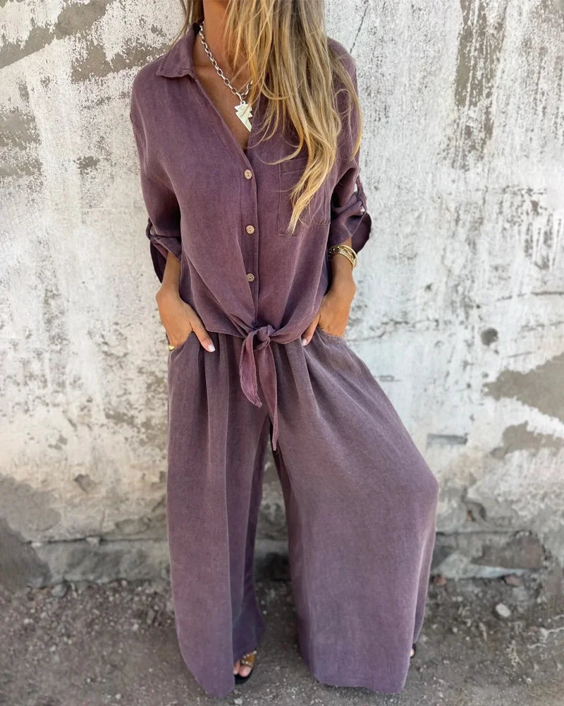 Bogna| Two-Piece Set Button-Up Shirt Wide-Leg Trousers