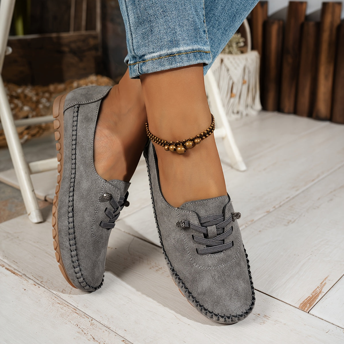 Zakiya - Suede Style Lace Up Loafers