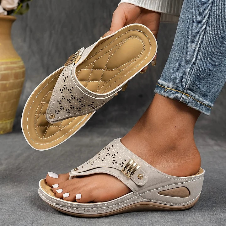 Tiara - Wedge Flip Flop Cutout Sandals