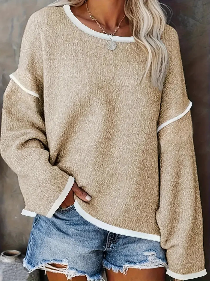 Giselda | Long Sleeve Contrast Trim Knit Top