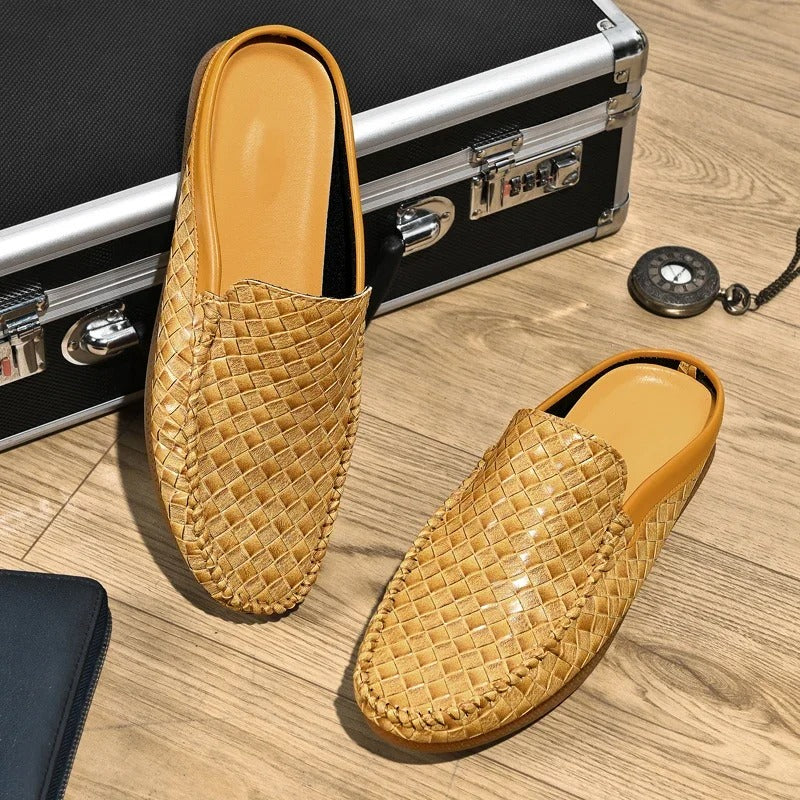 Efim | Black Woven Backless Loafers