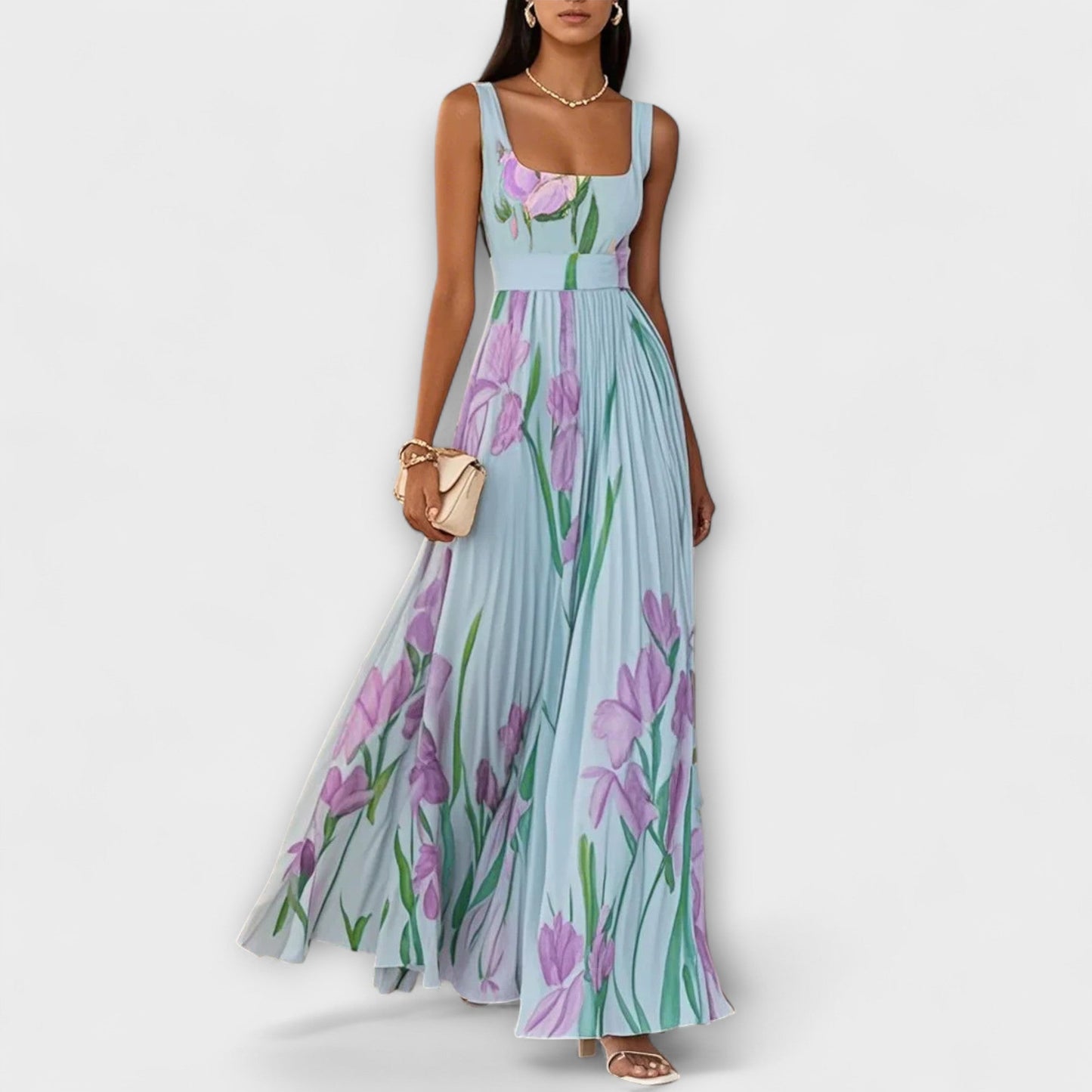 Tressa | Sleeveless Floral Pleated Maxi Dress