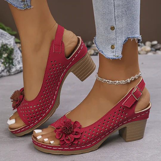 Imogen | Open Toe Cut-Out Block Heel Sandals