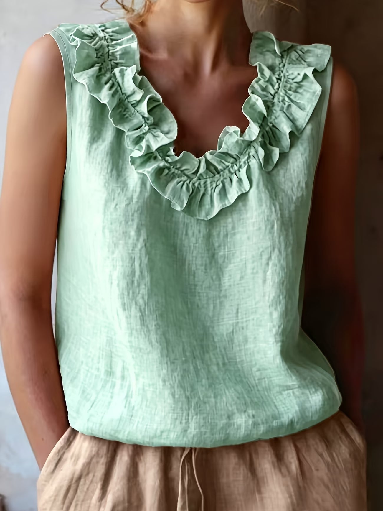 Safiya | Sleeveless Ruffle Neck Relaxed Blouse