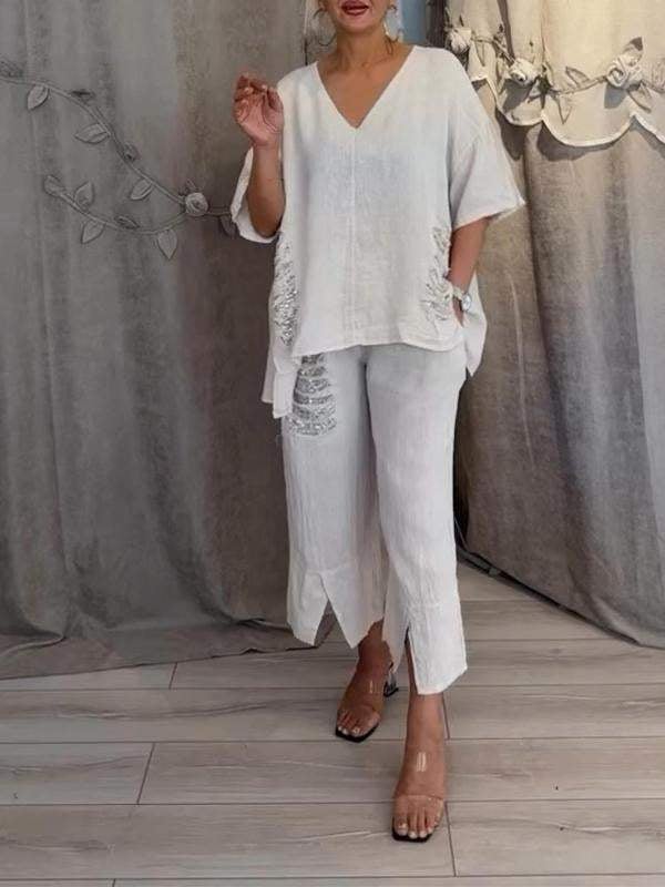 Ebony | V-Neck Loose Fit Two-Piece Set