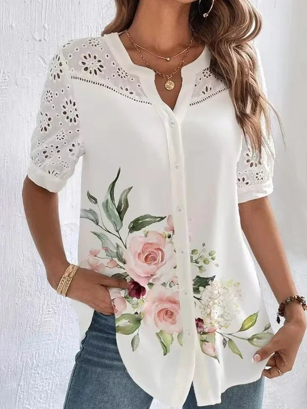 Zoila | Printed Button Front Blouse Half Sleeves