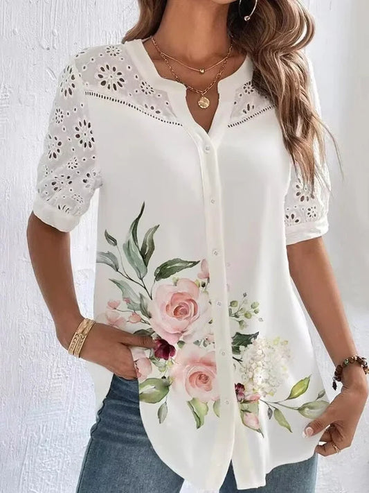 Zoila | Printed Button Front Blouse Half Sleeves