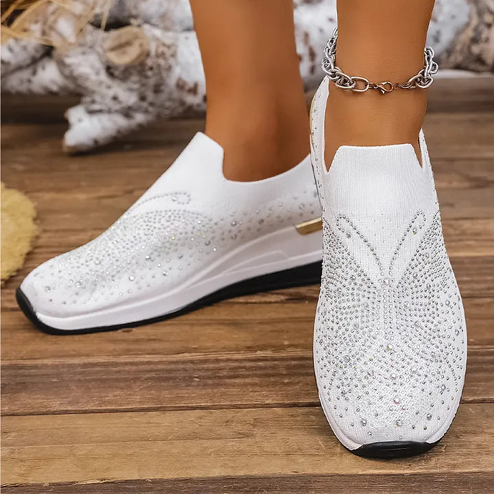 Josia | Trainers Slip On Rhinestone Wedge Sole