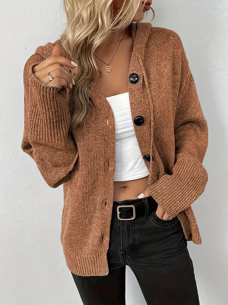 Suthida | Hooded Button Front Knitted Cardigan Sweater